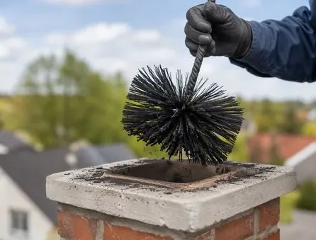 Brush cleaning leaves and soot from a flue